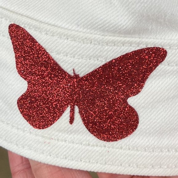 Old Navy Custom Butterfly Embellished White Denim Jacket - Picture 4 of 5